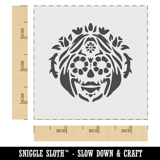 Sniggle Sloth; Dia De Los Muertos Woman Mexican Sugar Skull with Flowers Wall Cookie DIY Craft Reusable Stencil; Category:Stencils; Image:1